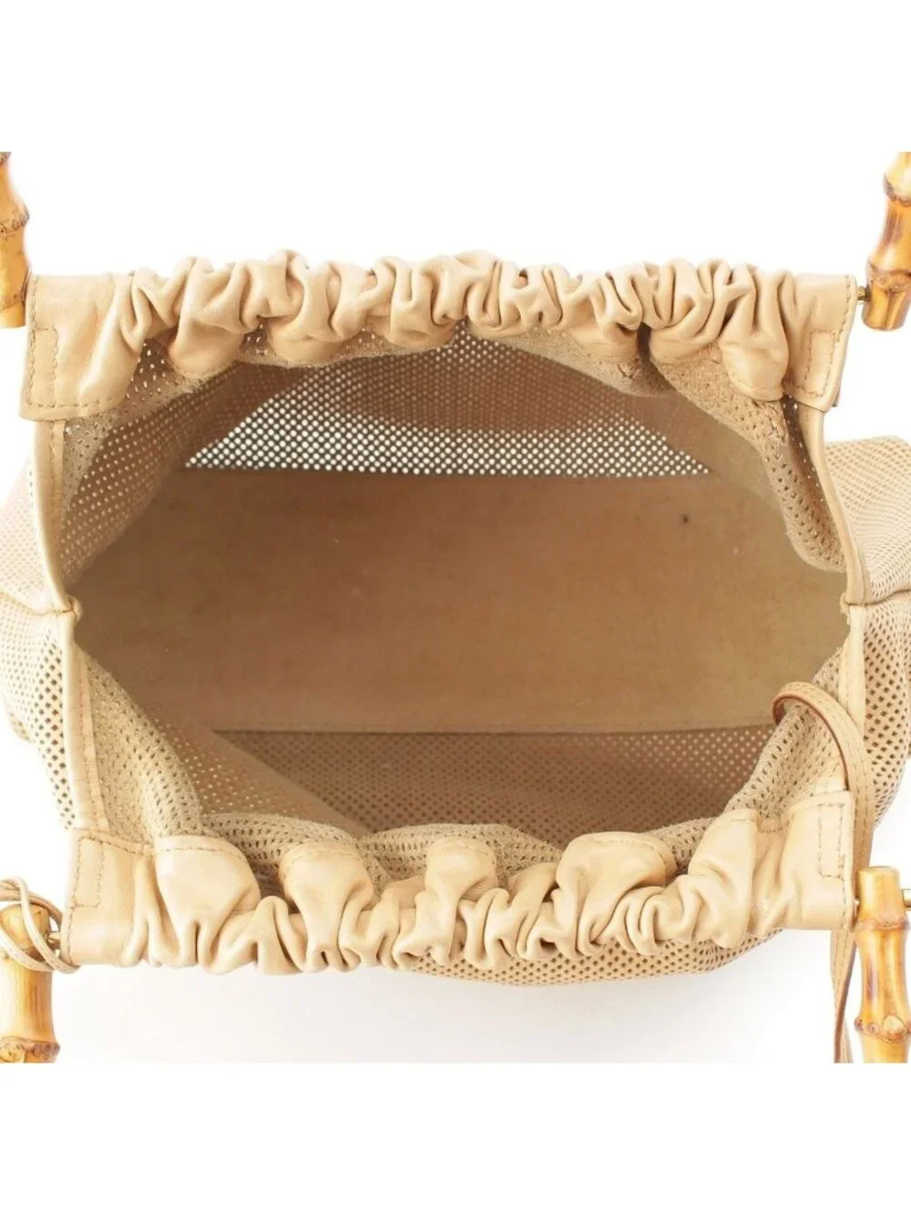 Gucci Bamboo Handle Perforated Leather Bucket with Handbag Pouch Beige - Picture 6 of 10